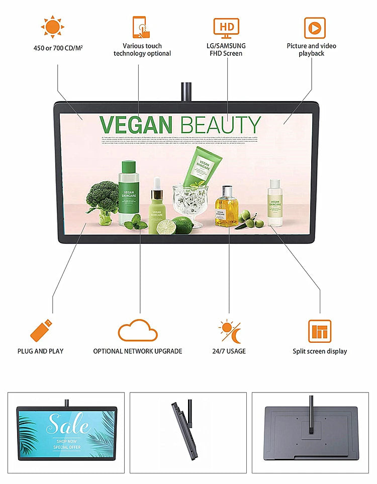 Single-Pole Ceiling-Mounted Landscape Digital Signage — Design & functions reference 6