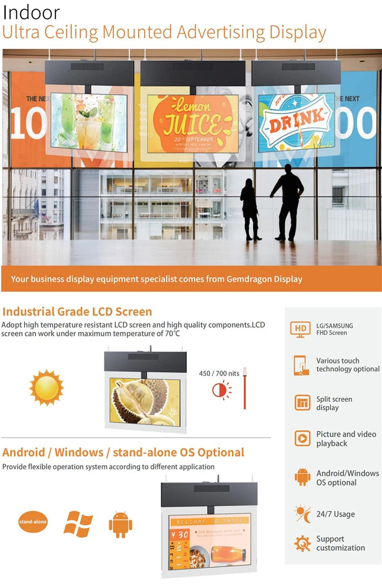 Cable-Suspended Landscape Digital Signage with Top Enclosure — Design & functions reference 3
