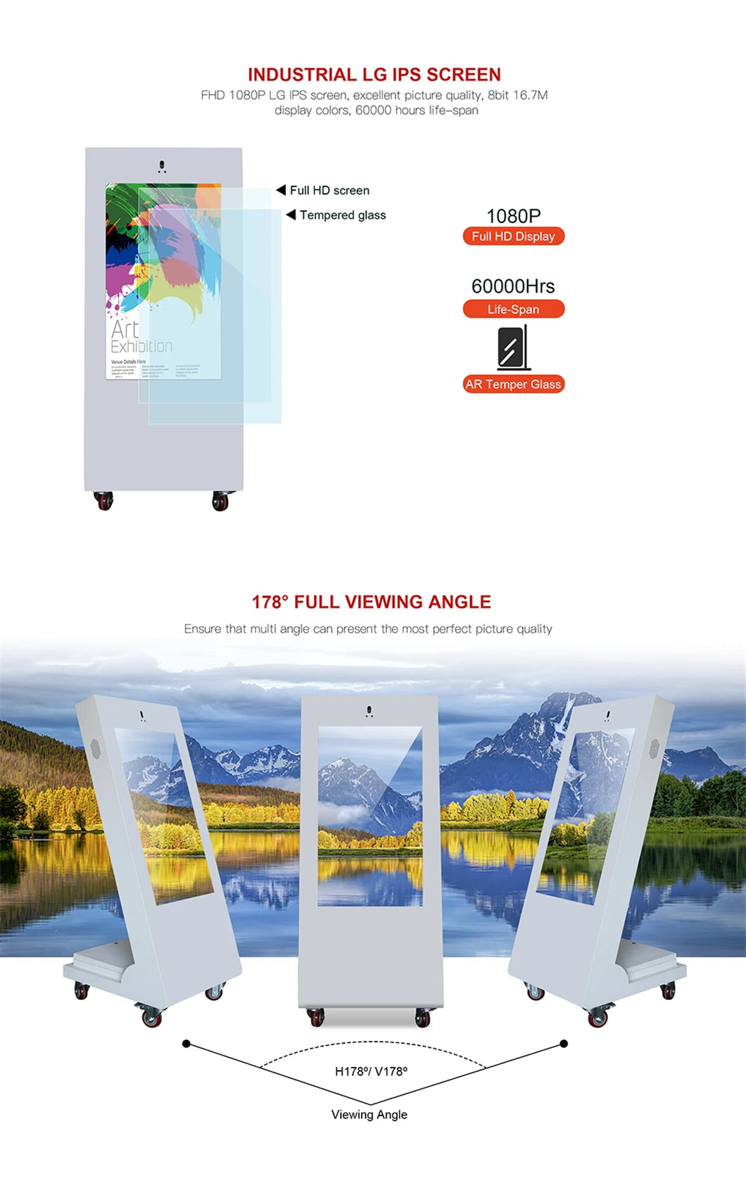 Battery-Powered Slanted-Screen Digital Signage Cart — Design & functions reference 5