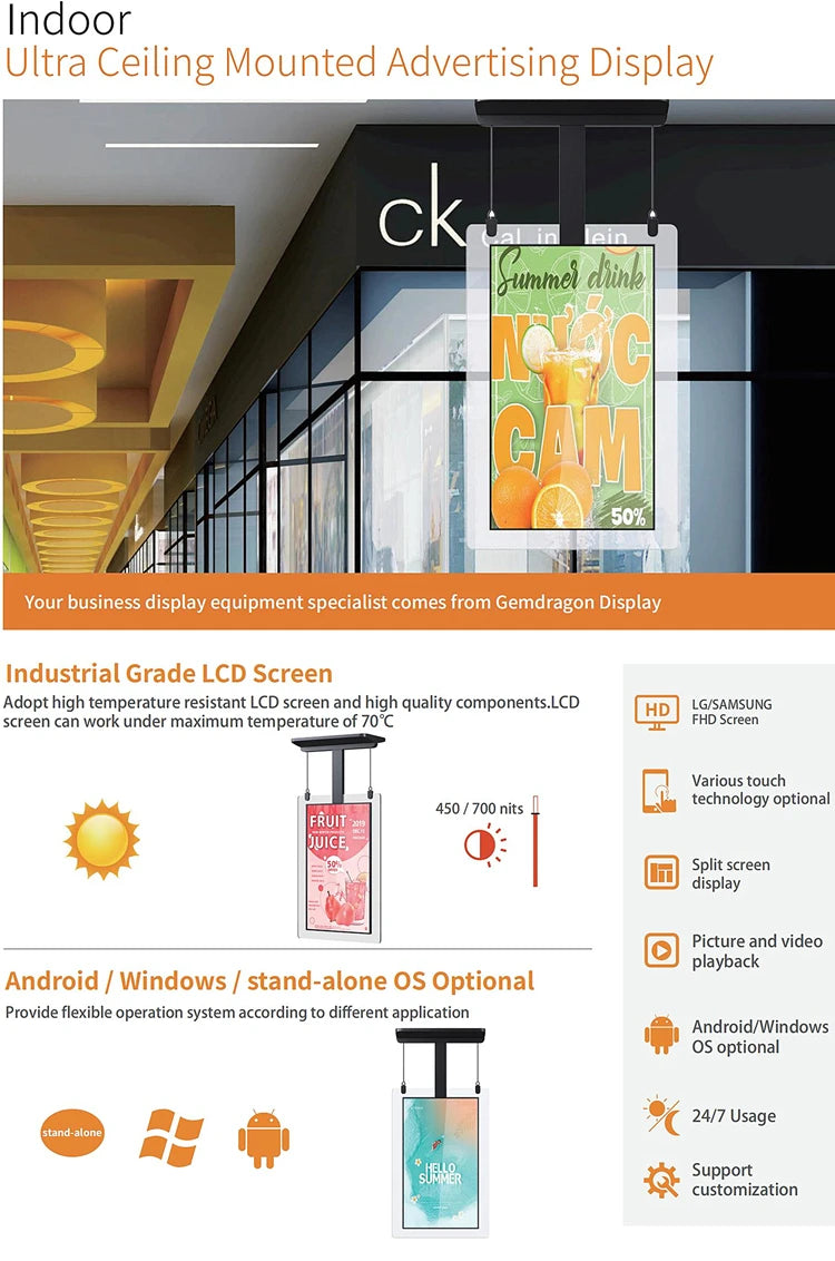 Double-Sided Cable-Hung Portrait Digital Signage — Design & functions reference 3