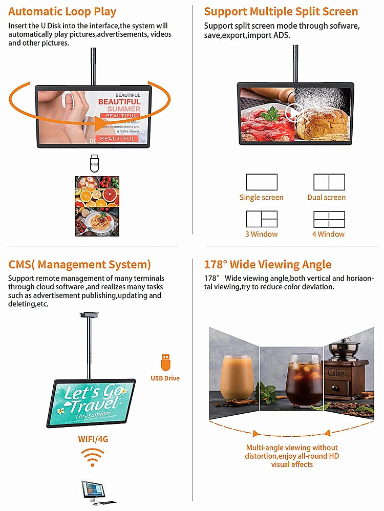 Single-Pole Ceiling-Mounted Landscape Digital Signage — Design & functions reference 4
