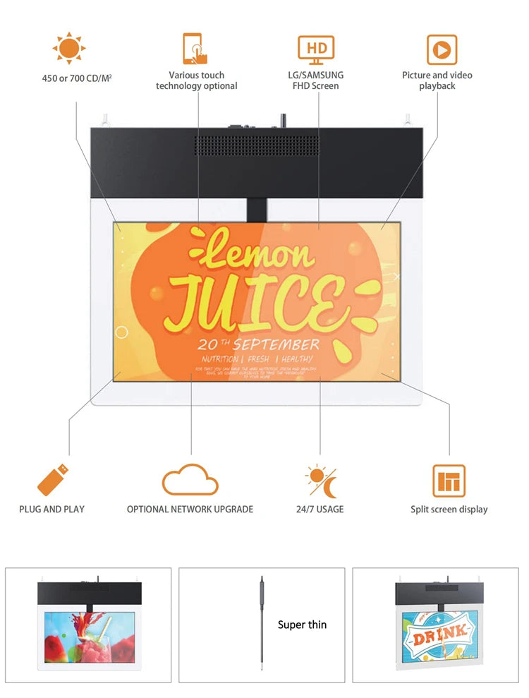 Cable-Suspended Landscape Digital Signage with Top Enclosure — Design & functions reference 6