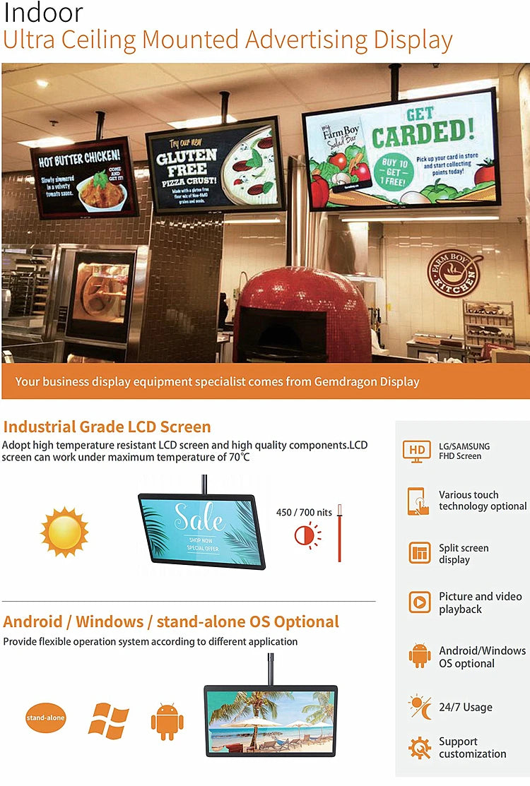 Single-Pole Ceiling-Mounted Landscape Digital Signage — Design & functions reference 3
