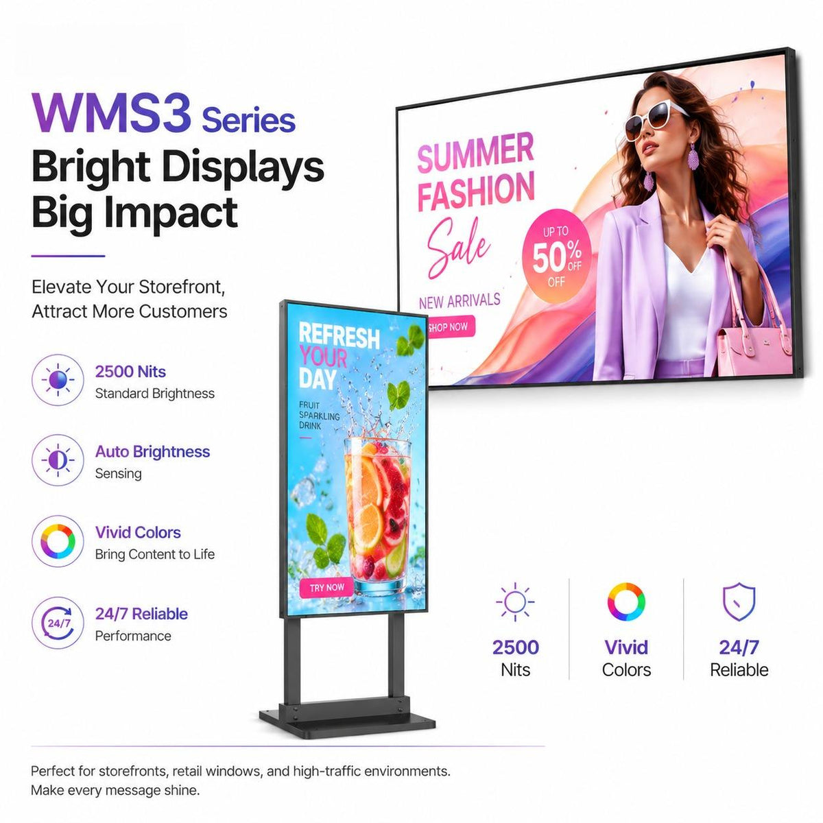 Gemdragon 32-86Inch High Brightness LCD Digital Window Display for Retail Storefront Signage
