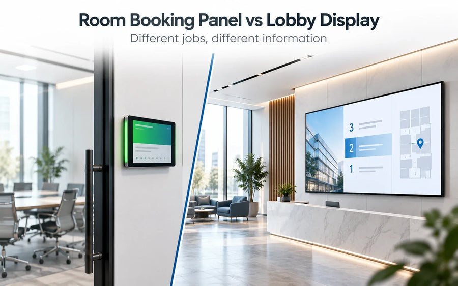 Conceptual distinction between a room panel and a lobby display