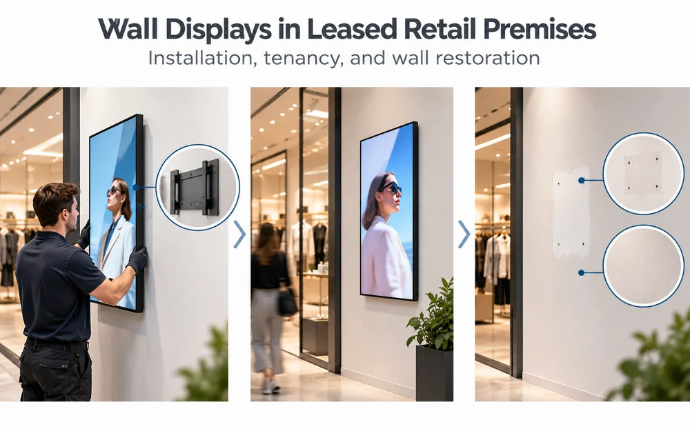 Conceptual wall-display installation in leased retail premises