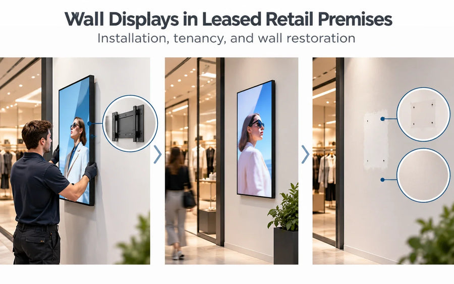 Conceptual wall-display installation in leased retail premises