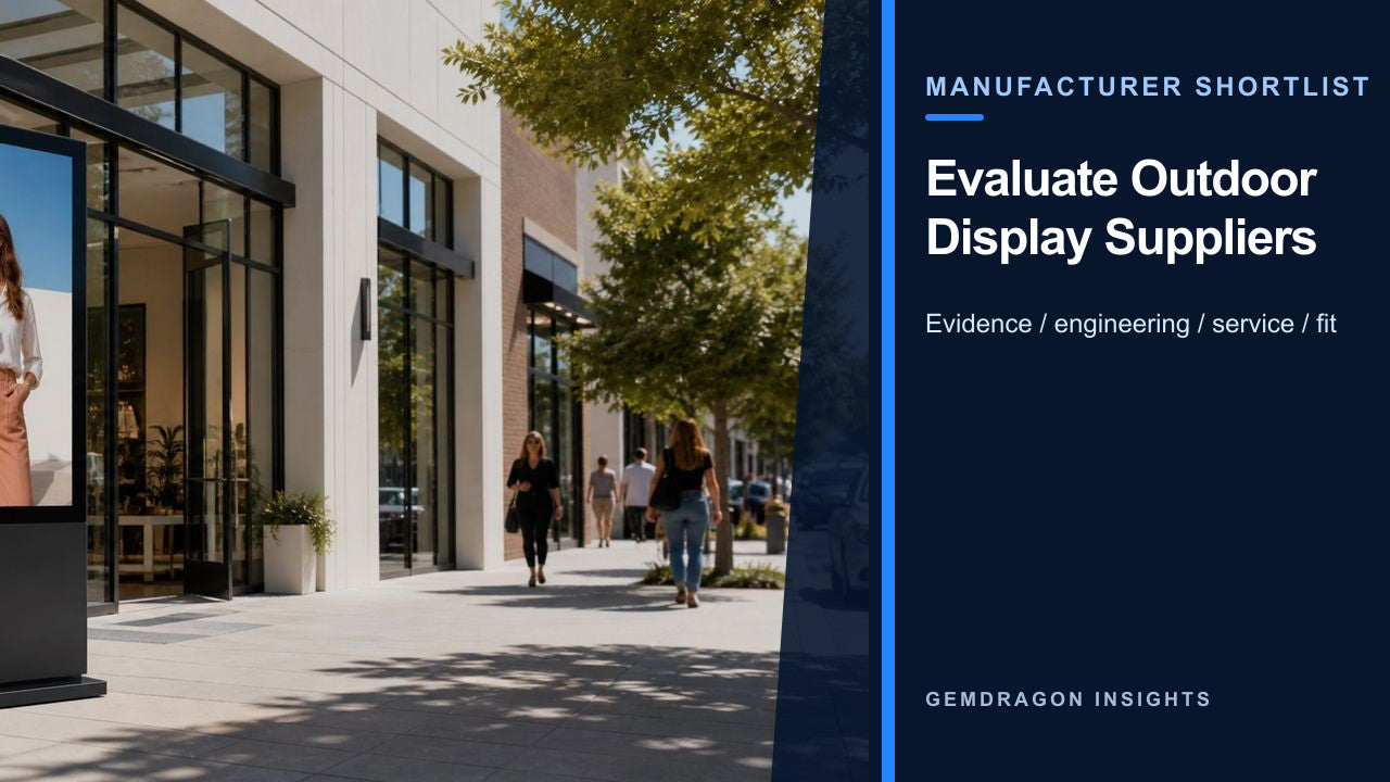 Outdoor digital signage installation illustrating how to evaluate commercial display manufacturers