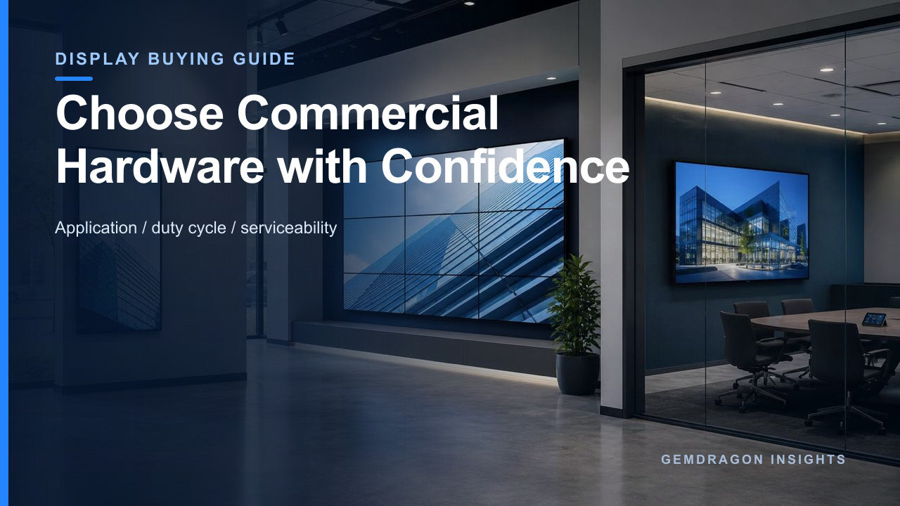 Commercial display installation illustrating a practical hardware buying guide for businesses