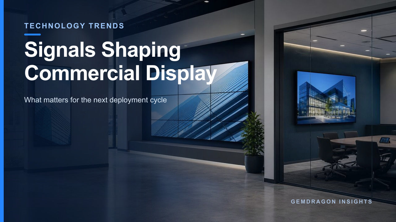 Modern commercial display environment illustrating trends shaping digital signage technology