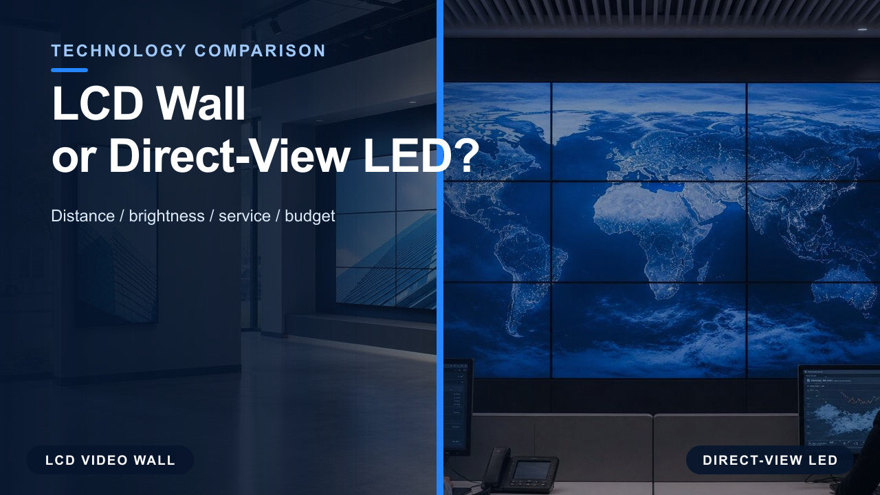 Commercial LCD video wall and large-format LED display environments compared for project planning