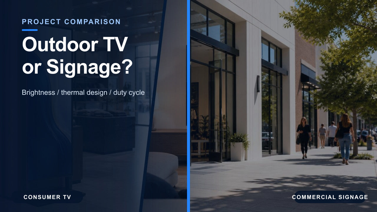 Side-by-side comparison of a television environment and commercial outdoor digital signage