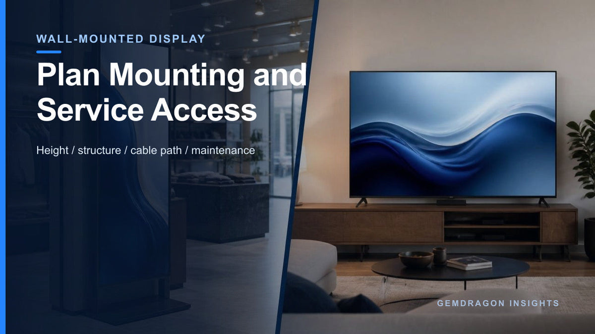 Wall-mounted commercial displays in a business environment illustrating installation planning