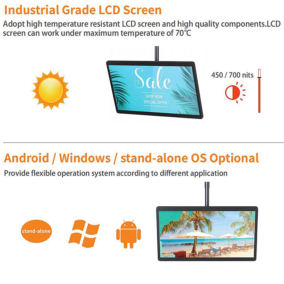 Gemdragon single-pole ceiling-mounted landscape digital signage — supplier product view 2