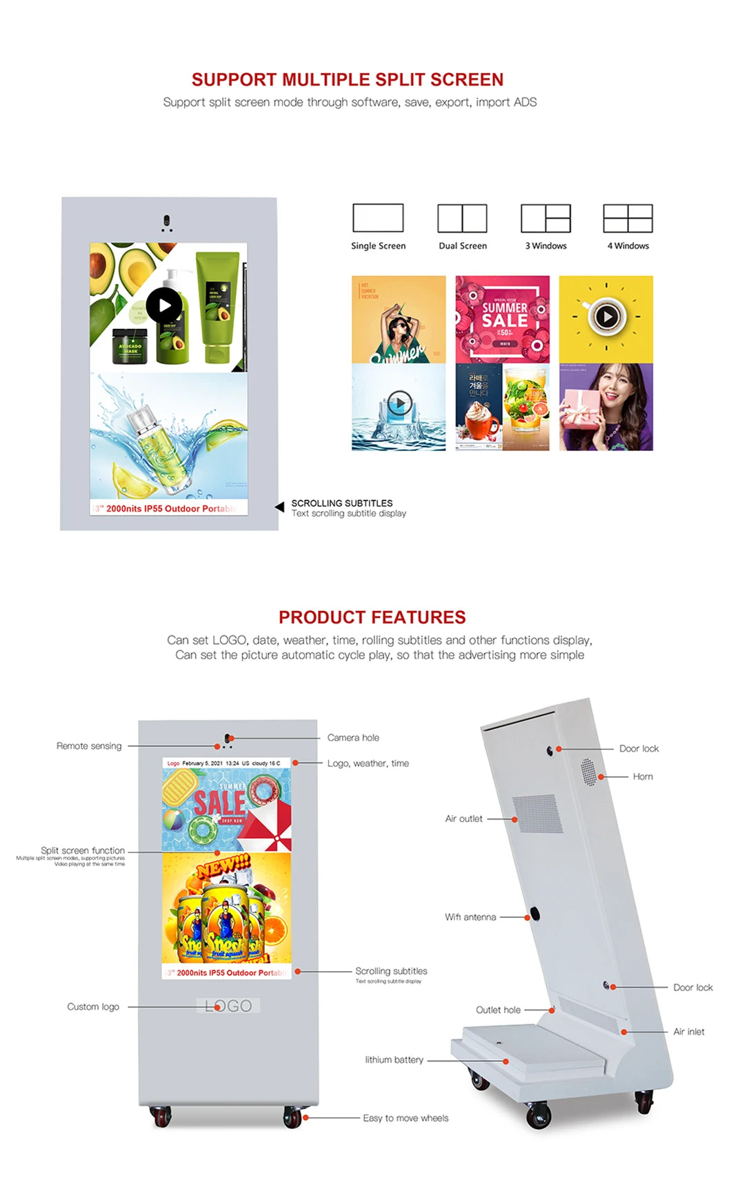 Battery-Powered Slanted-Screen Digital Signage Cart — Design & functions reference 6