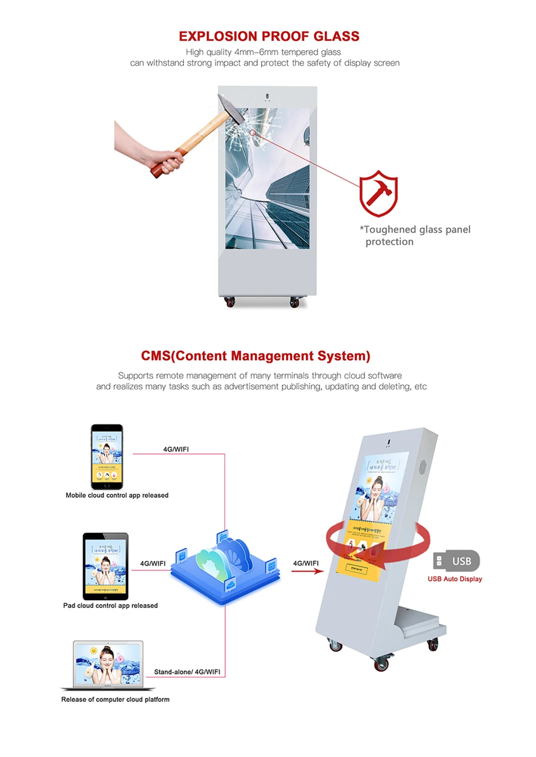 Battery-Powered Slanted-Screen Digital Signage Cart — Design & functions reference 9