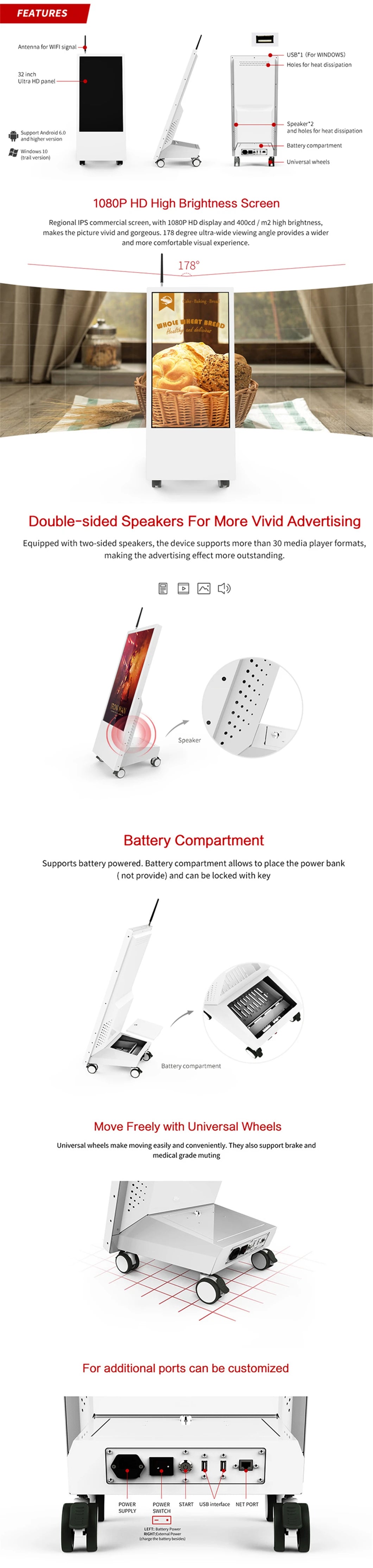 Battery-Powered Slanted-Screen Digital Signage Cart — Design & functions reference 3