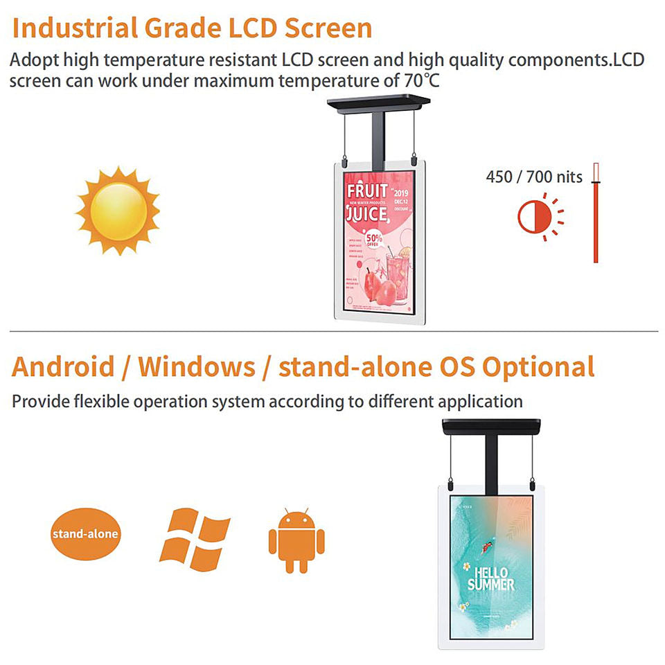Gemdragon double-sided cable-hung portrait digital signage — supplier product view 2