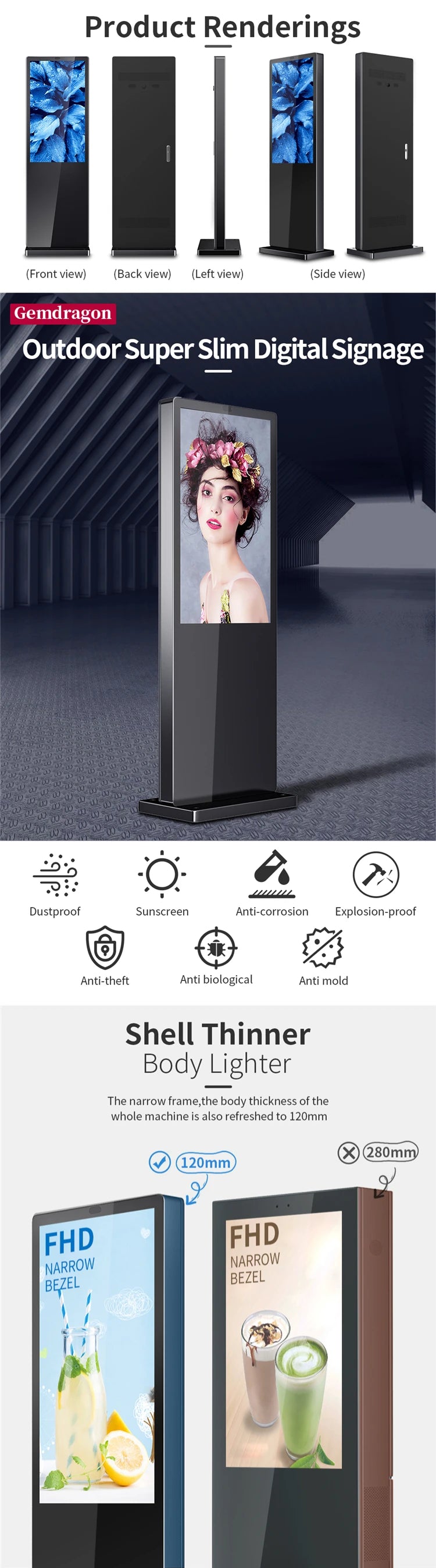 Slim Cabinet-Style Outdoor Digital Signage Totem — Design & functions reference 3