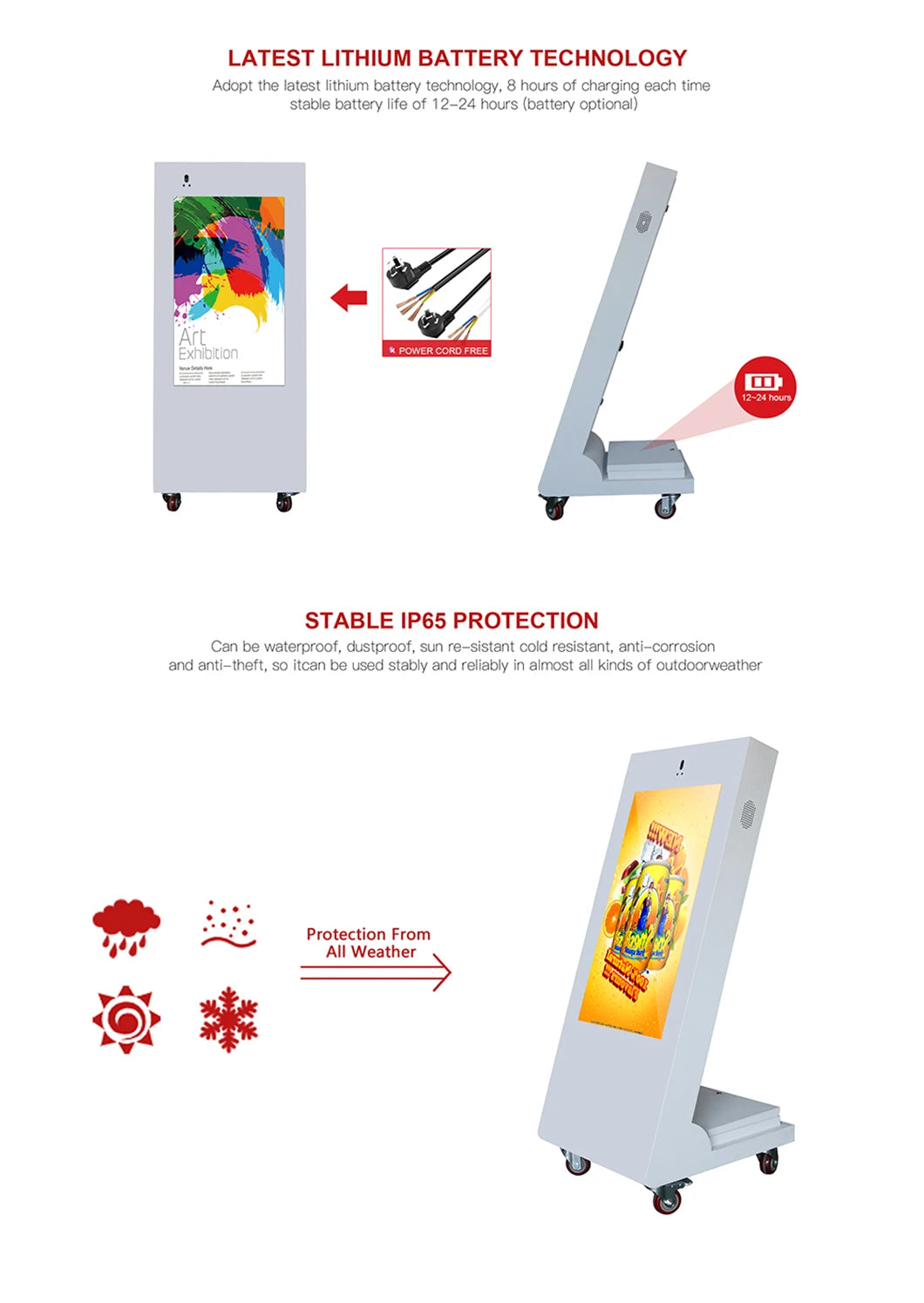 Battery-Powered Slanted-Screen Digital Signage Cart — Design & functions reference 8