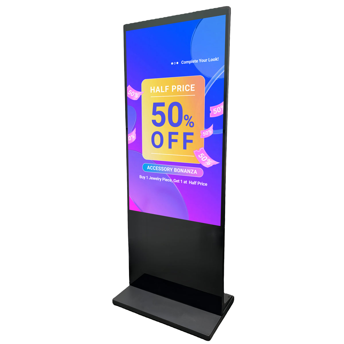43 55 and 65 inch commercial digital signage displays compared in a modern business environment