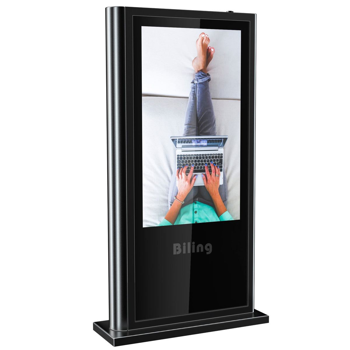 Digital signage displays undergoing organized factory burn-in and final quality inspection