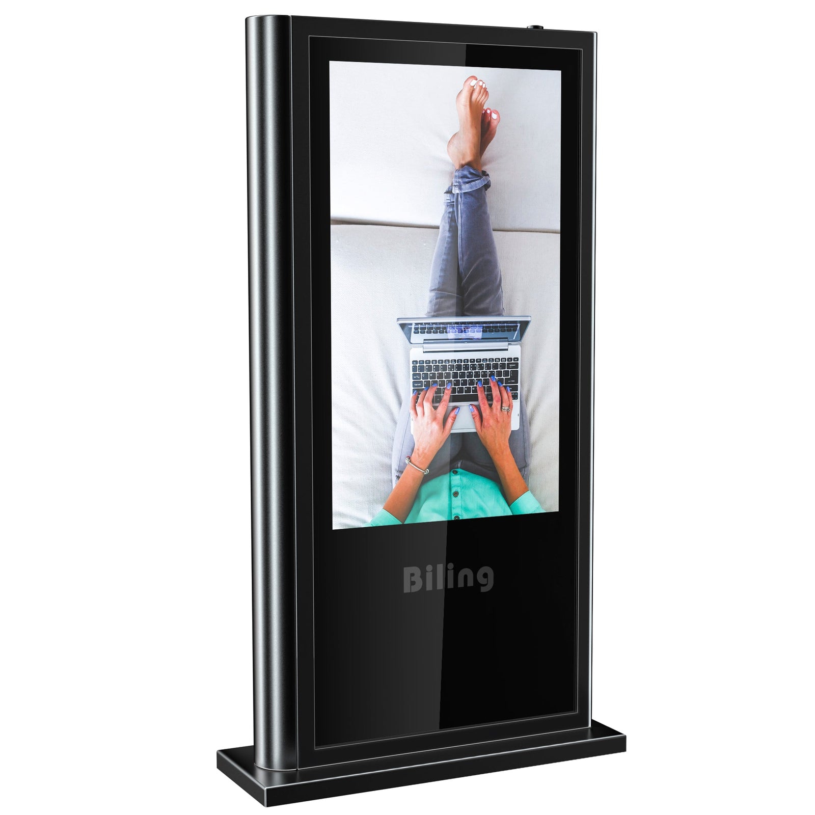 Digital signage displays undergoing organized factory burn-in and final quality inspection